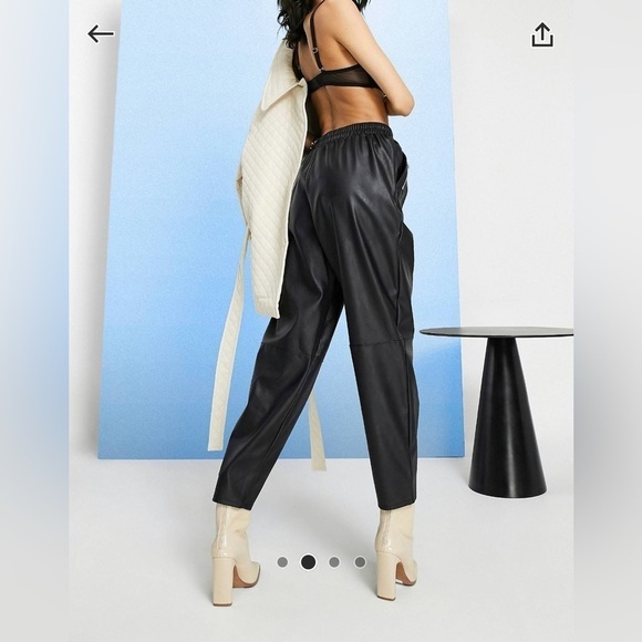 ASOS DESIGN Petite Tapered Leather Look Pants in Size 2 - Picture 2 of 9